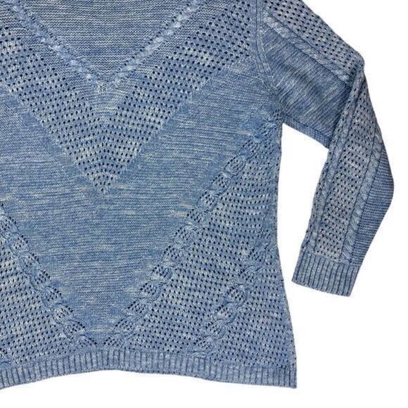 Chico's Textured Open Knit V-Neck Sweater Women L Blue Classic Oversize Pullover - Picture 10 of 16